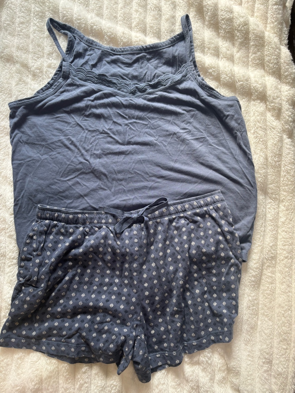 Felina Blue Cotton Cami & Printed Shorts Sleep Set